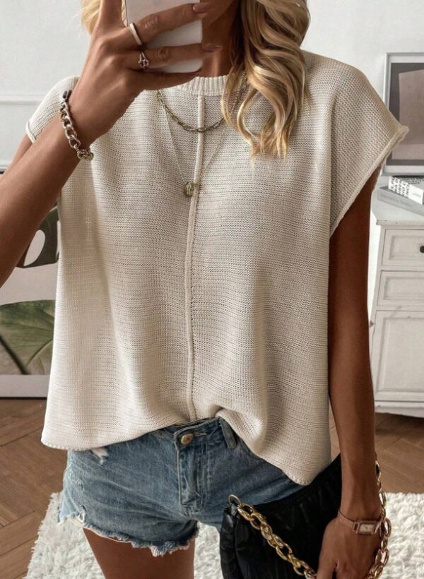 Solid Batwing Sleeve Sweater Vest - Image 5