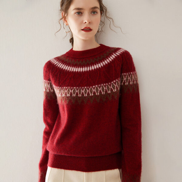 Blue And White Porcelain Contrasting Color Jacquard Cashmere Sweater - Image 2