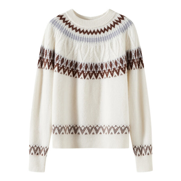 Blue And White Porcelain Contrasting Color Jacquard Cashmere Sweater - Image 5