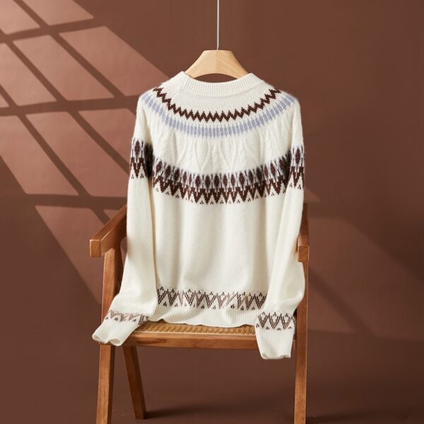 Blue And White Porcelain Contrasting Color Jacquard Cashmere Sweater - Image 3